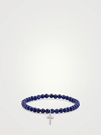 Lapis Beaded Bracelet With Small 14K White Gold Diamond Cross Charm
