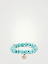 Turquoise Matrix Beaded Bracelet With Pave Diamond Happy Face Charm