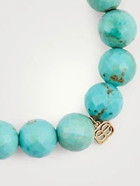 Turquoise Matrix Beaded Bracelet With Pave Diamond Happy Face Charm