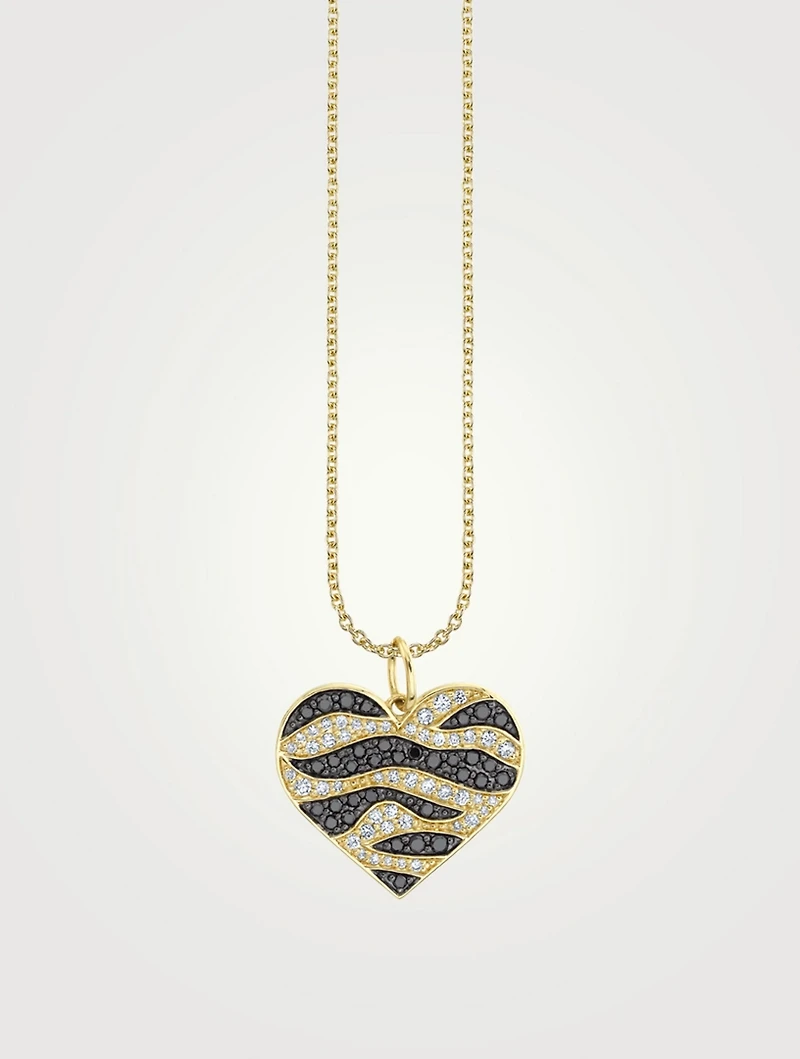 14K Gold Tiger Heart Necklace With Diamonds