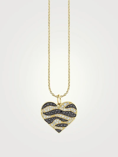 14K Gold Tiger Heart Necklace With Diamonds