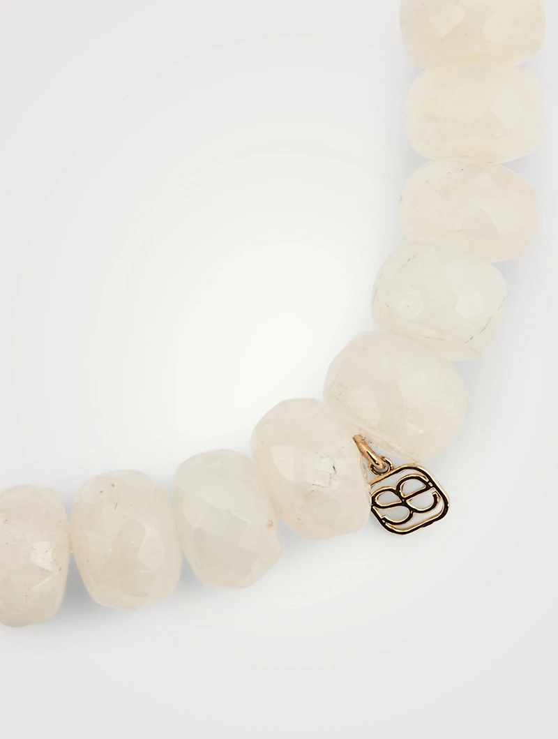 Rainbow Moonstone Beaded Bracelet With 14K Gold Diamond & Sapphire Hummingbird Charm