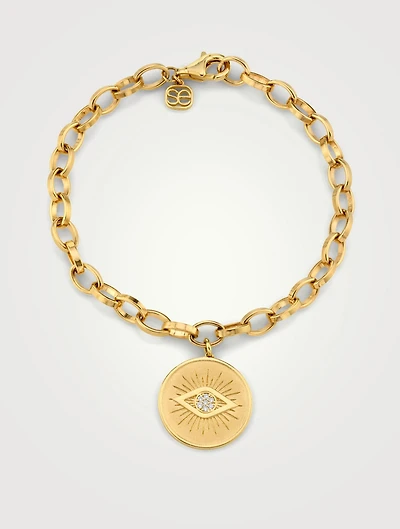 14K Gold Bracelet With Diamond Marquis Eye Coin