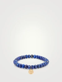 Lapis Beaded Bracelet With Tiny 14K Gold Diamond Sitting Buddha Coin