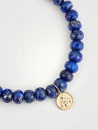 Lapis Beaded Bracelet With Tiny 14K Gold Diamond Sitting Buddha Coin