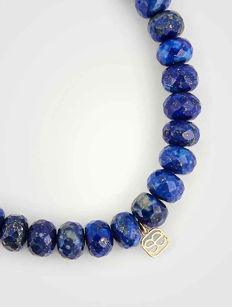 Lapis Beaded Bracelet With Tiny 14K Gold Diamond Sitting Buddha Coin