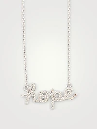 14K White Gold Chain Necklace With Small Diamond Hope Script