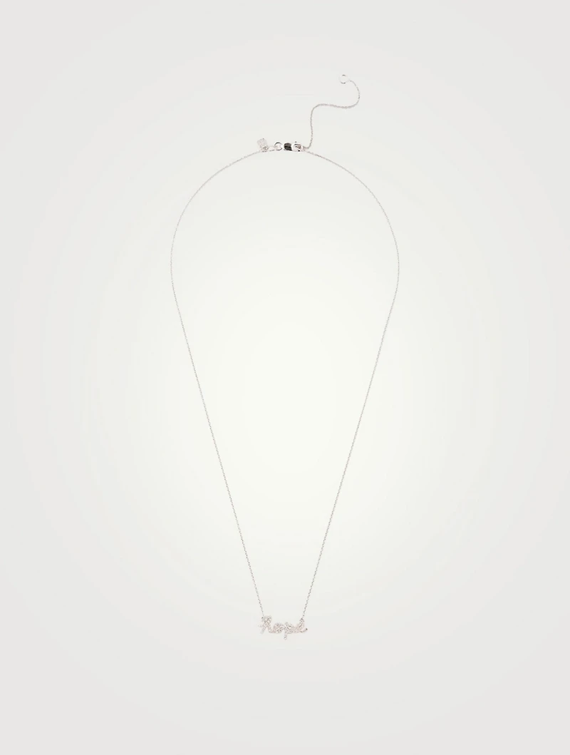14K White Gold Chain Necklace With Small Diamond Hope Script