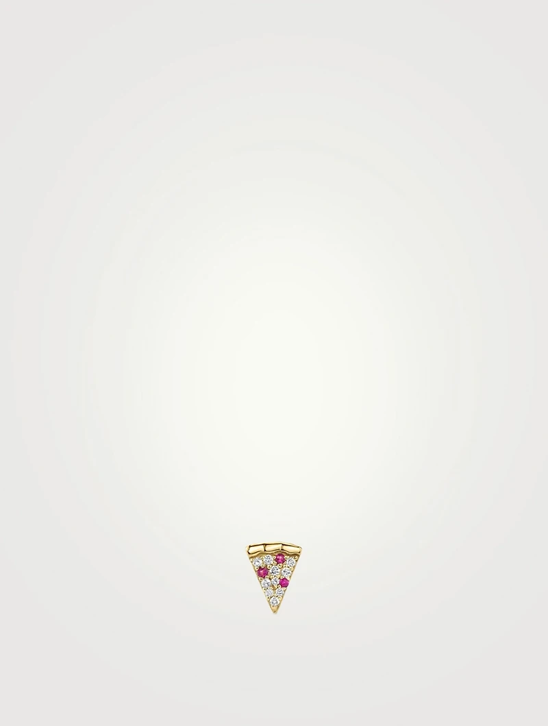14K Gold Pizza Earring With Diamonds And Ruby
