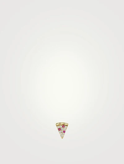 14K Gold Pizza Earring With Diamonds And Ruby