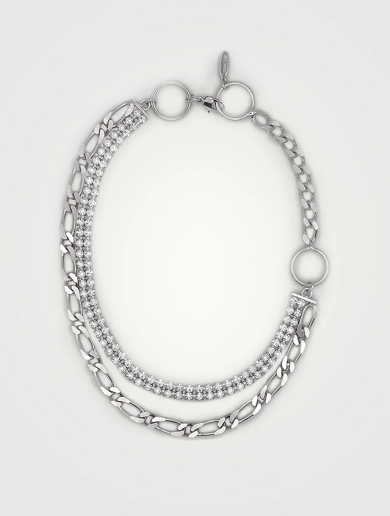 Layered Chain And Hoop Necklace With Crystals