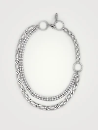 Layered Chain And Hoop Necklace With Crystals