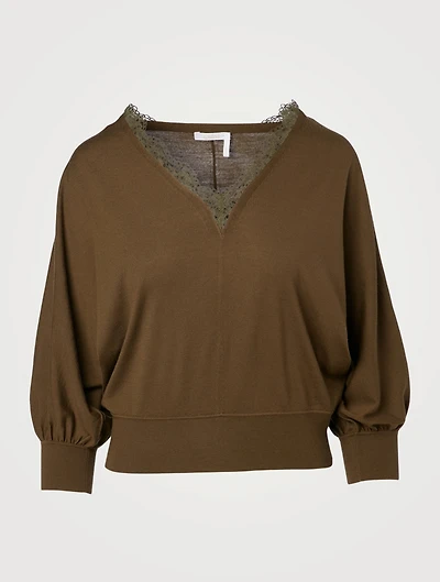 Wool Knit Top With Lace Trim