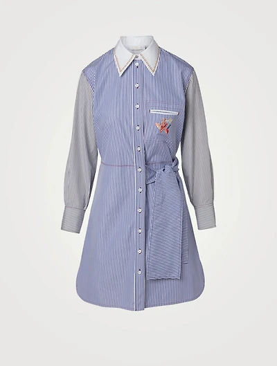 Cotton Mini Shirt Dress Striped Print
