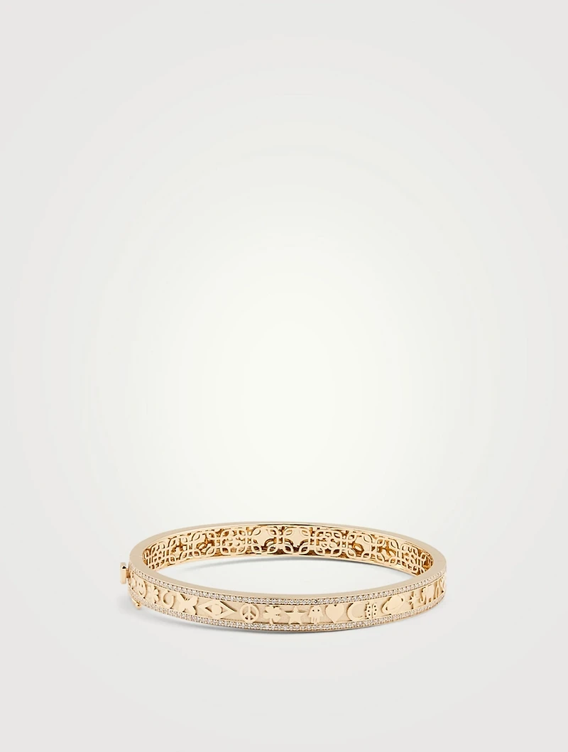 14K Gold Icon Hinge Bangle Bracelets