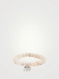 Mystic Blush Grapolite Beaded Bracelet With 14K White Gold Diamond Elephant Charm