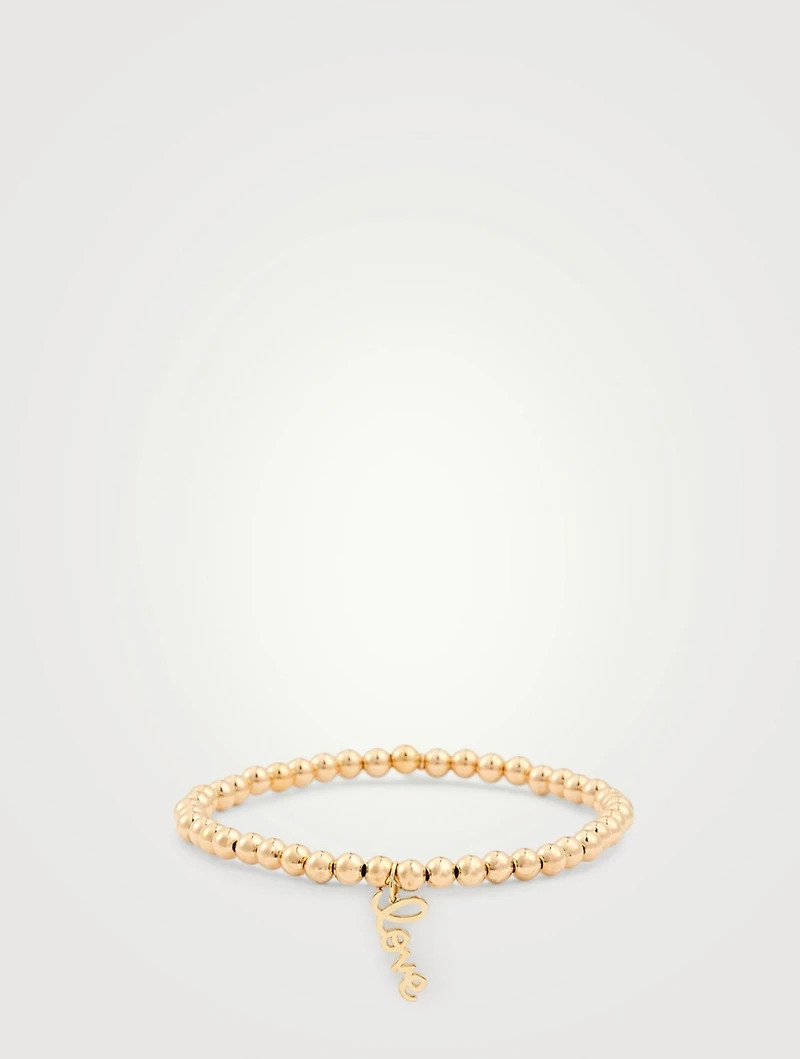 14K Gold Beaded Bracelet With Love Charm