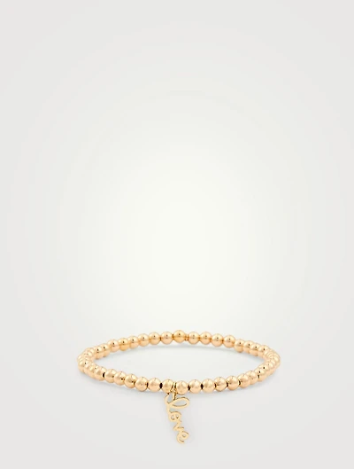 14K Gold Beaded Bracelet With Love Charm