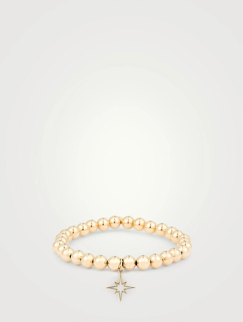 14K Gold Beaded Bracelet With Enamel Starburst Charm