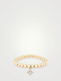 14K Gold Beaded Bracelet With Enamel Starburst Charm