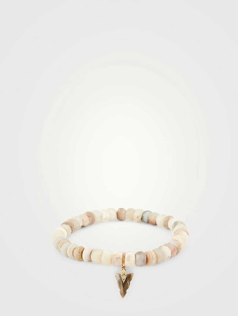 Australian Opal Beaded Bracelet With 14K Gold Diamond Arrowhead Charm