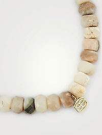 Australian Opal Beaded Bracelet With 14K Gold Diamond Arrowhead Charm
