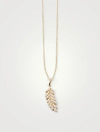 Small 14K Gold Chain Necklace With Pavé Diamond Feather Charm