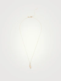 Small 14K Gold Chain Necklace With Pavé Diamond Feather Charm