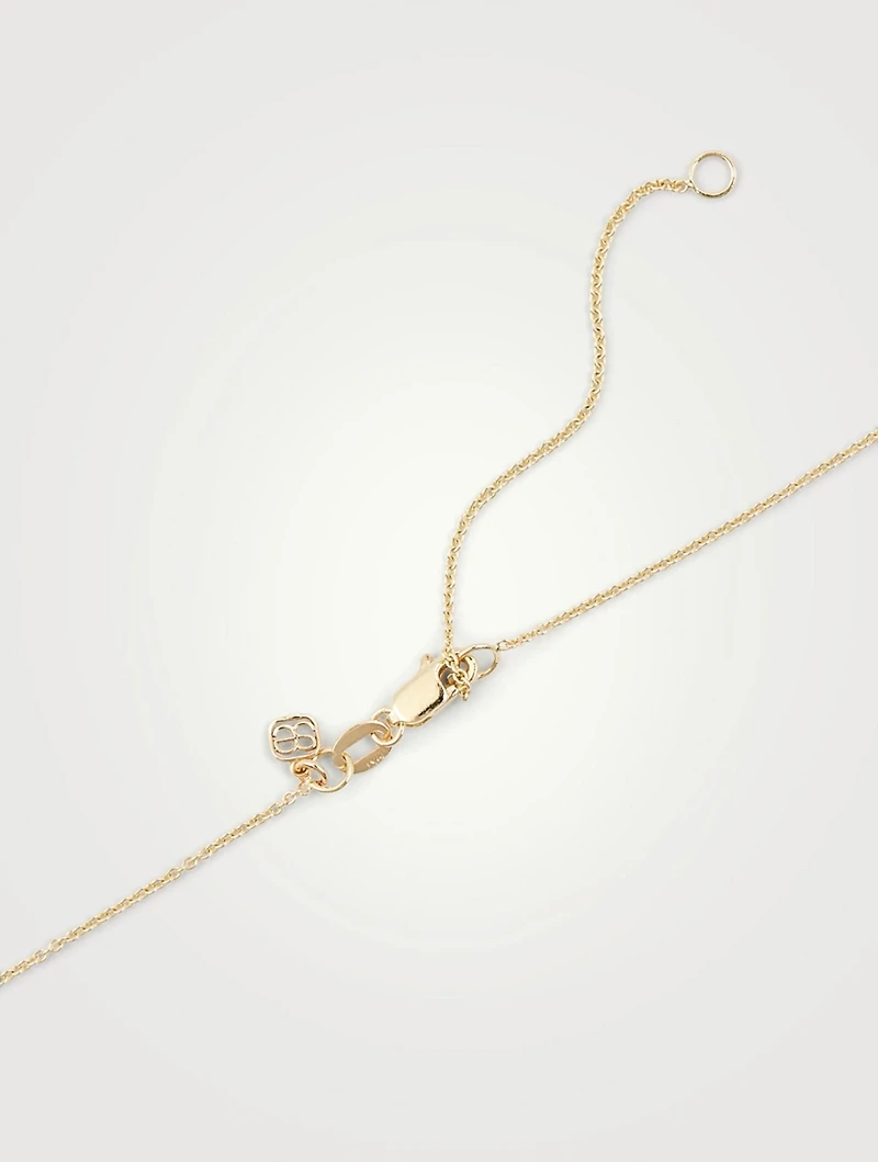 Small 14K Gold Chain Necklace With Pavé Diamond Feather Charm