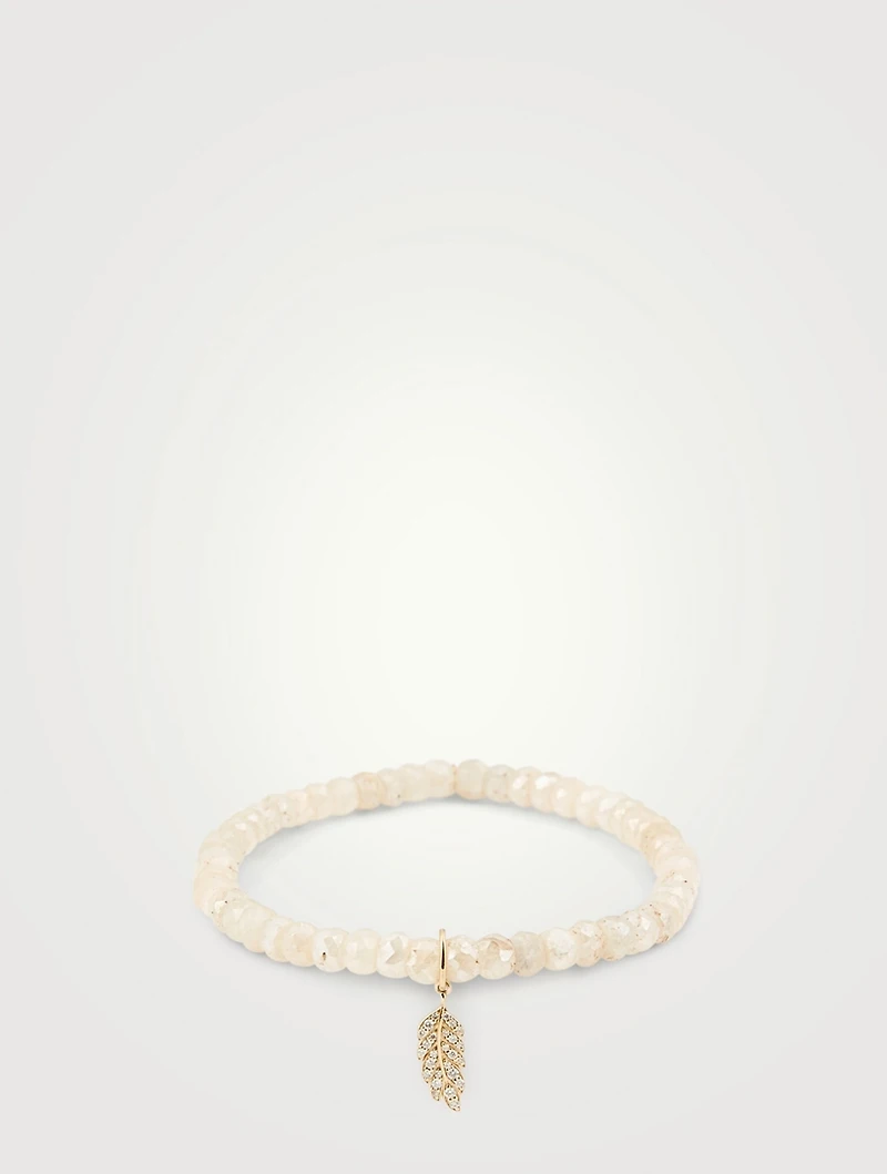 Mystic Blush Grapolite Beaded Bracelet With 14K Gold Diamond Feather Charm