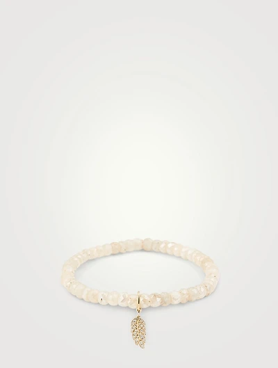 Mystic Blush Grapolite Beaded Bracelet With 14K Gold Diamond Feather Charm