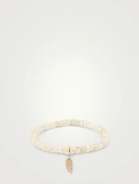 Mystic Blush Grapolite Beaded Bracelet With 14K Gold Diamond Feather Charm