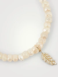 Mystic Blush Grapolite Beaded Bracelet With 14K Gold Diamond Feather Charm