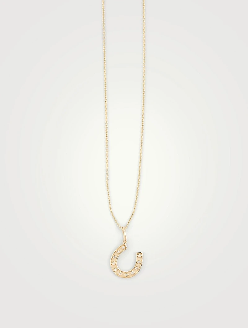 14K Gold Chain Necklace With Diamond Horseshoe Charm