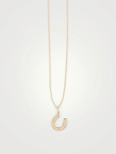 14K Gold Chain Necklace With Diamond Horseshoe Charm