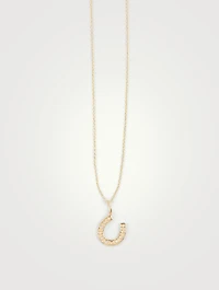 14K Gold Chain Necklace With Diamond Horseshoe Charm