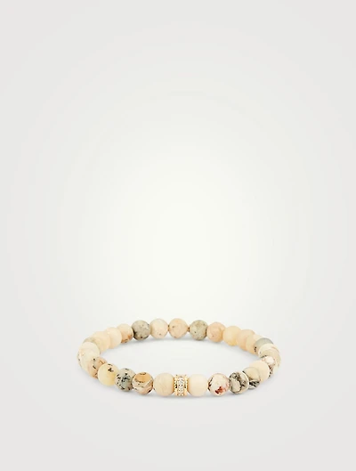 African Opal Beaded Bracelet With Diamond Rondelle