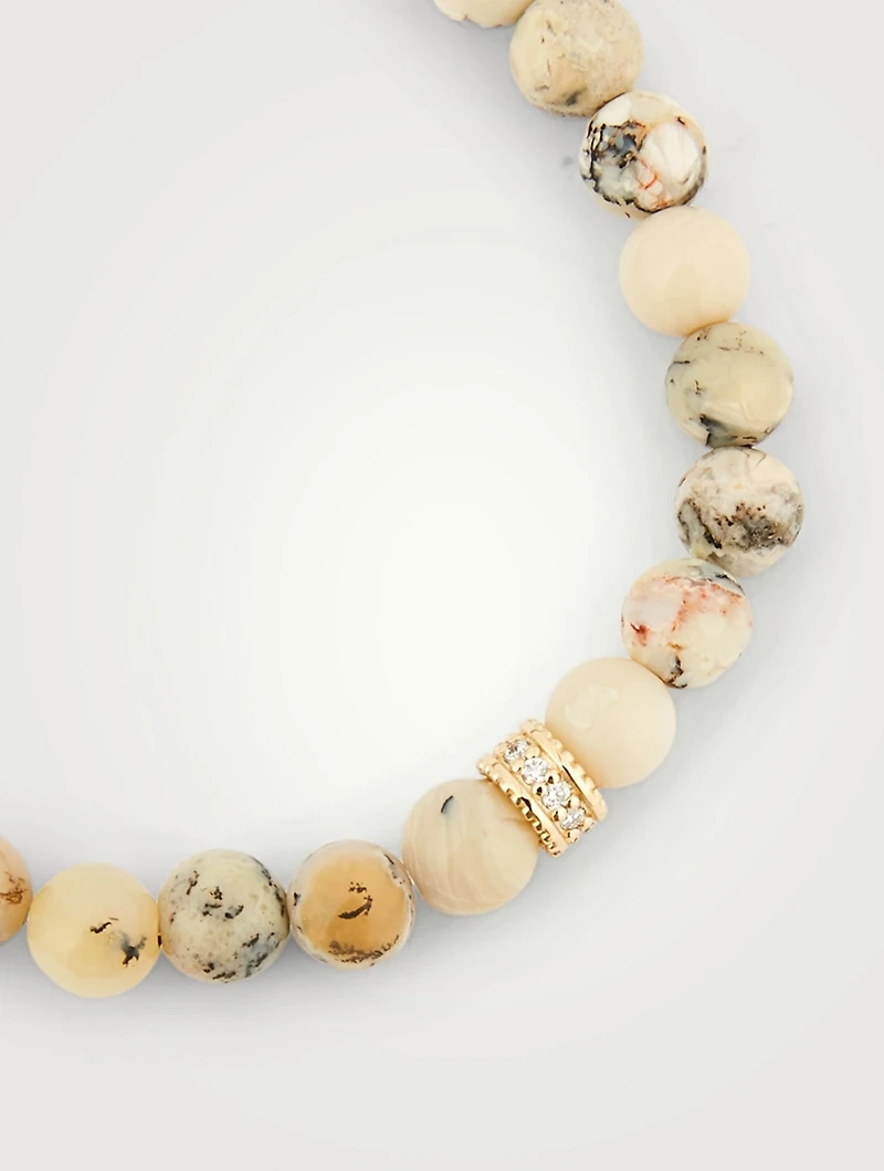 African Opal Beaded Bracelet With Diamond Rondelle