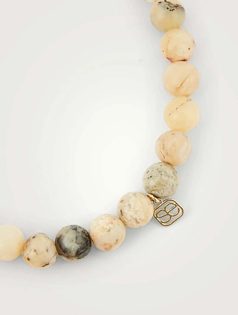 African Opal Beaded Bracelet With Diamond Rondelle