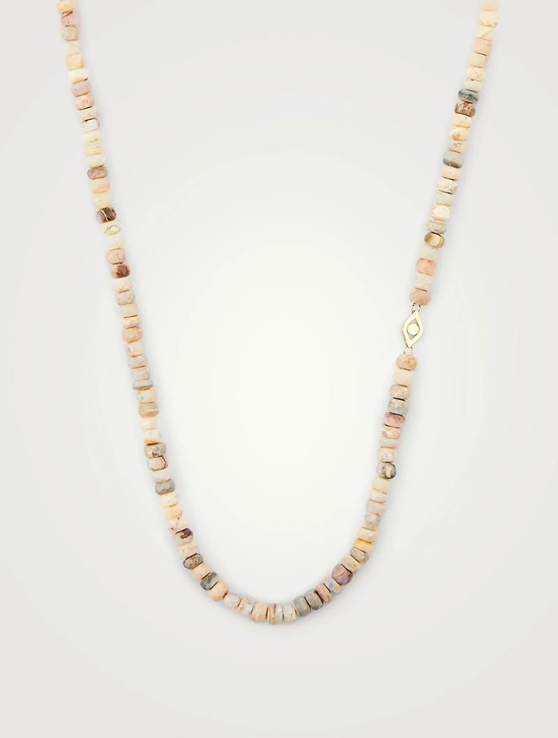 Opal Beaded Necklace With 14K Gold Evil Eye Rondelle
