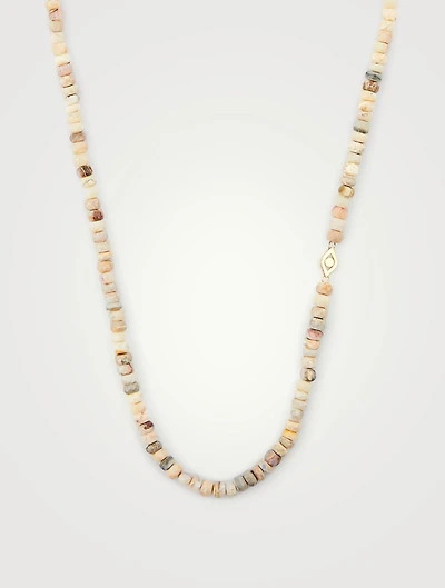Opal Beaded Necklace With 14K Gold Evil Eye Rondelle