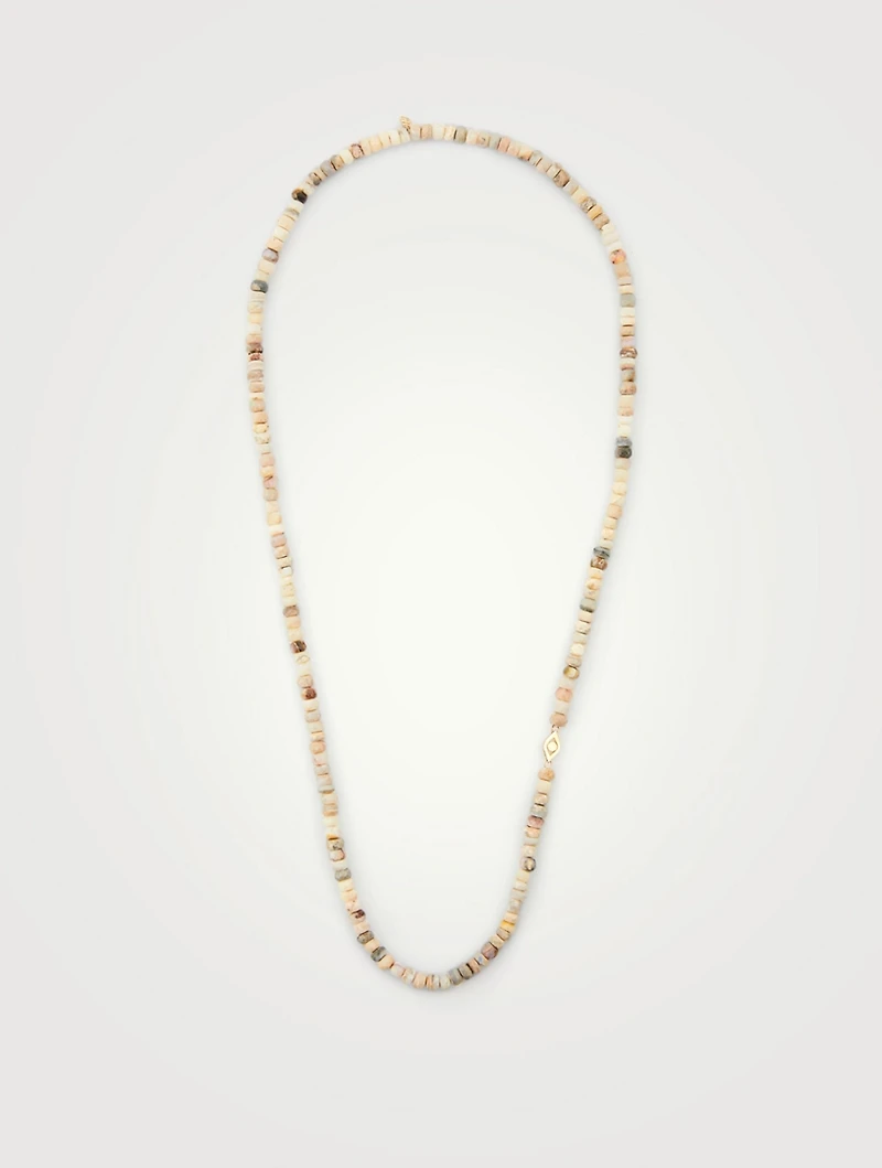 Opal Beaded Necklace With 14K Gold Evil Eye Rondelle