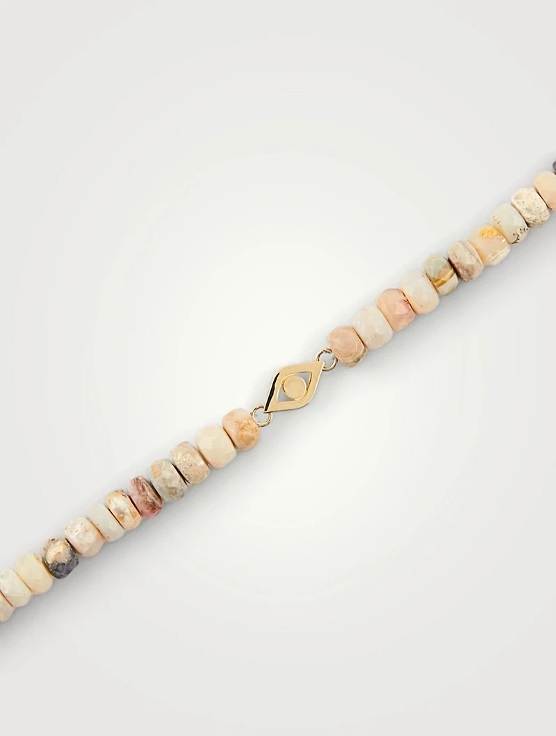 Opal Beaded Necklace With 14K Gold Evil Eye Rondelle