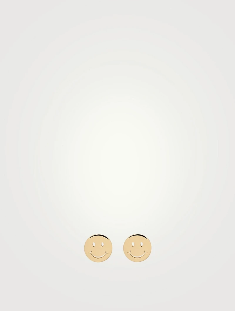 14K Gold Happy Face Stud Earrings