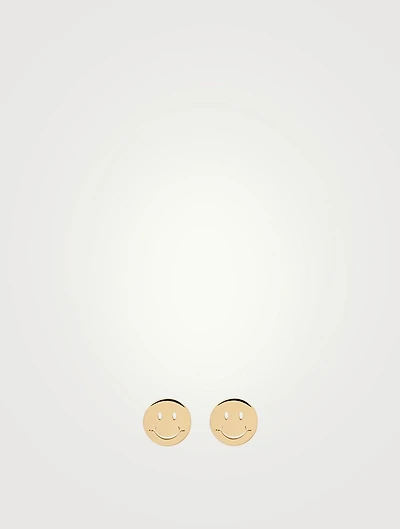 14K Gold Happy Face Stud Earrings
