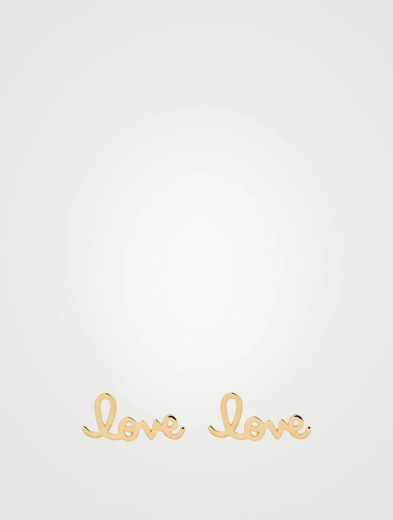 14K Gold Love Script Stud Earrings