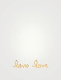 14K Gold Love Script Stud Earrings