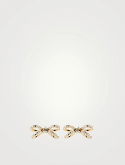 14K Gold Bow Stud Earrings With Diamonds