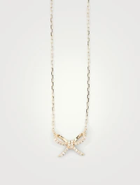 14K Gold Bow Pendant Chain Necklace With Diamonds