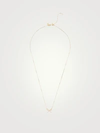 14K Gold Bow Pendant Chain Necklace With Diamonds